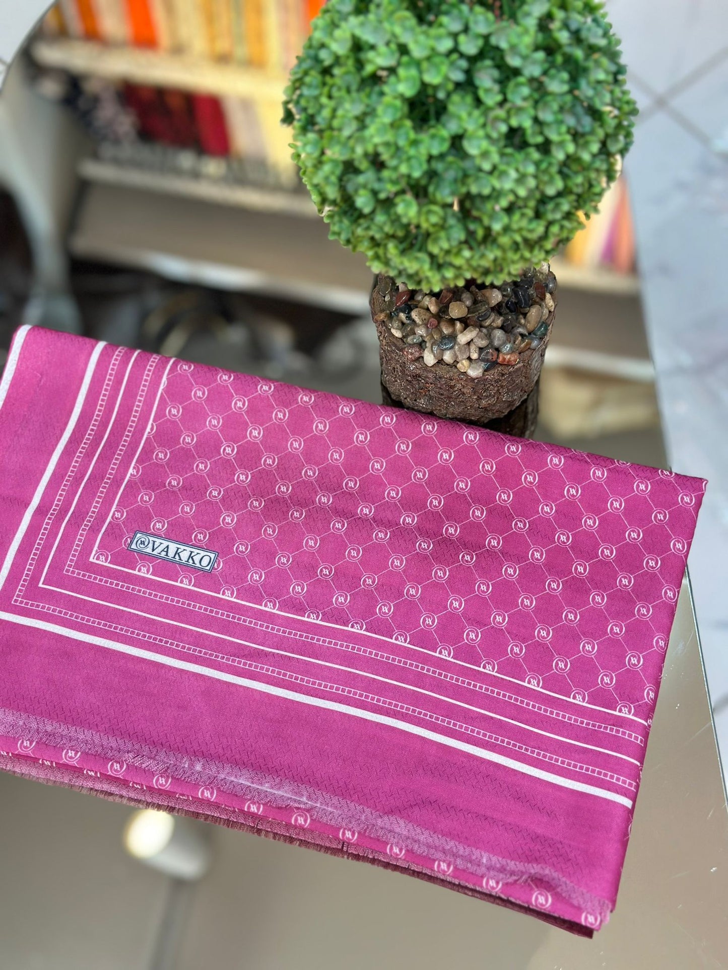 Fuşya pembe Ww Pamuk ipek şal