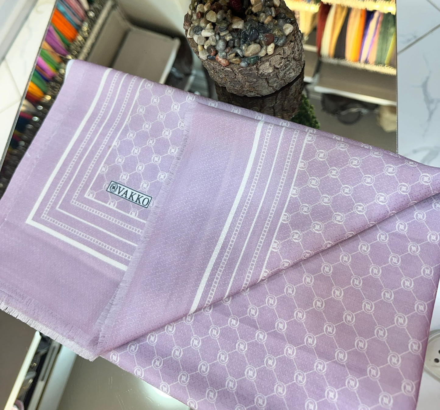 Lila&Ekru Ww Pamuk ipek şal