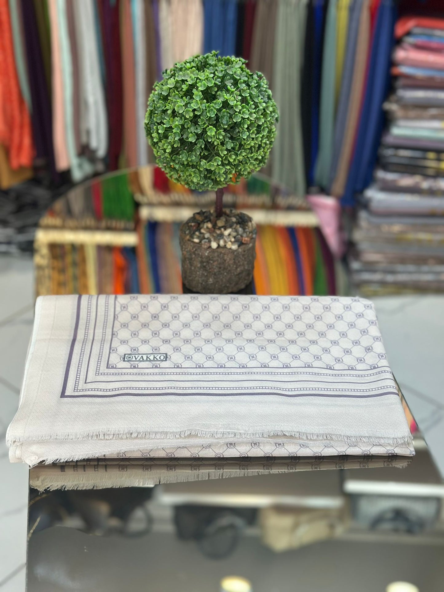 Lila&Krem Ww desen Pamuk İpek şal