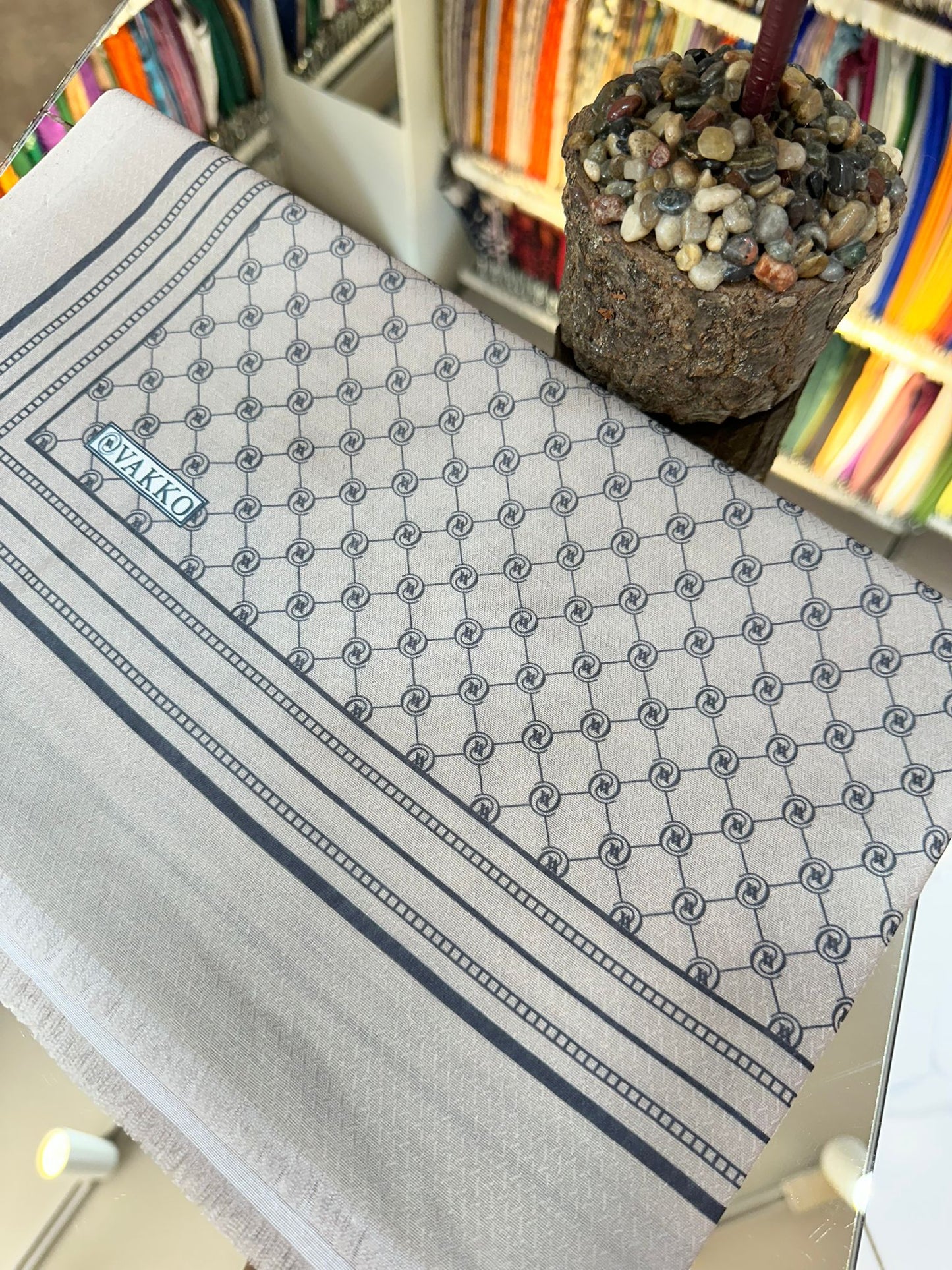 Krem Ww monogram pamuk ipek şal