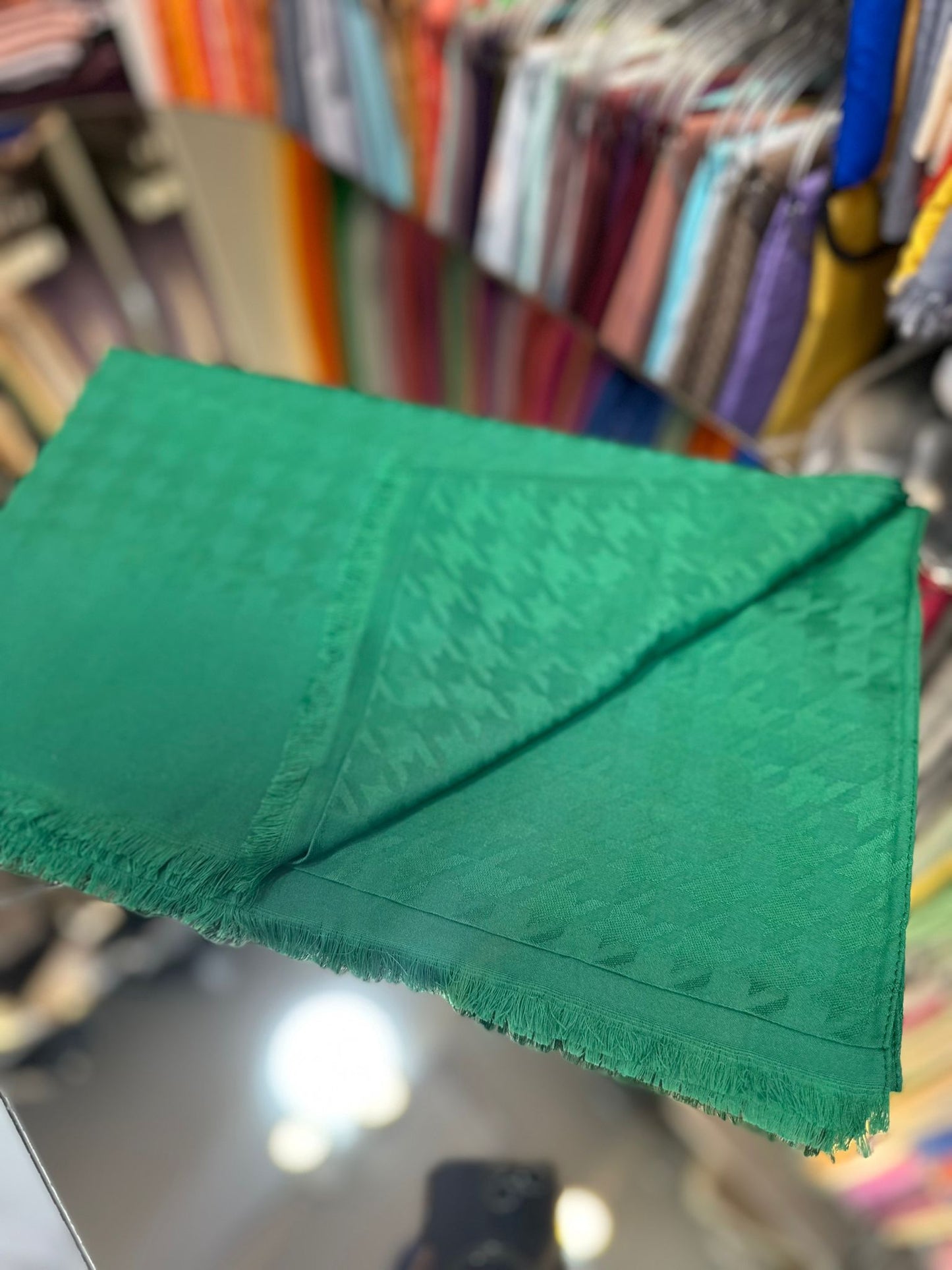 Benetton Yeşili Kazayağı pamuk jakar şal