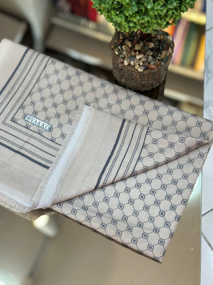 Krem Ww monogram pamuk ipek şal